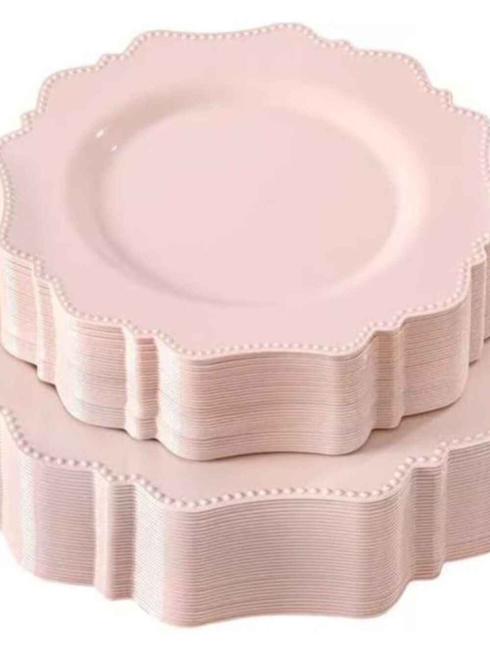 60 PCS Pink Disposable Plastic Plates, Fancy Beaded Party Plates.